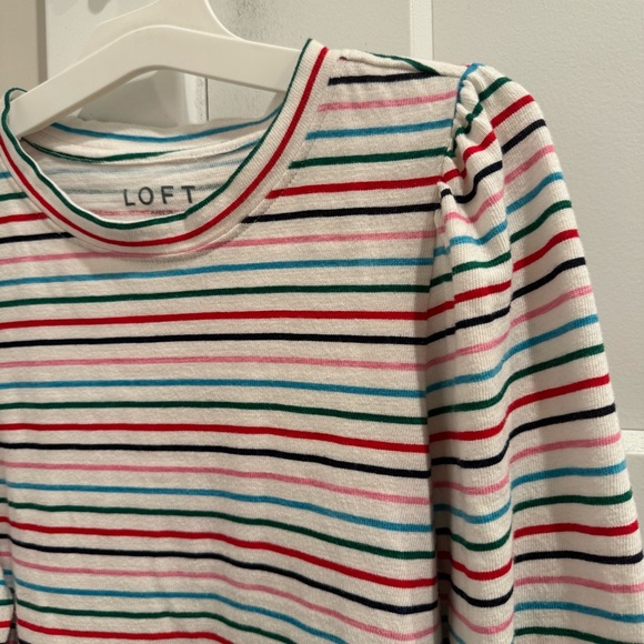 Loft Striped Multicolor Women's Top Puff Sleeve S - Picture 7 of 8